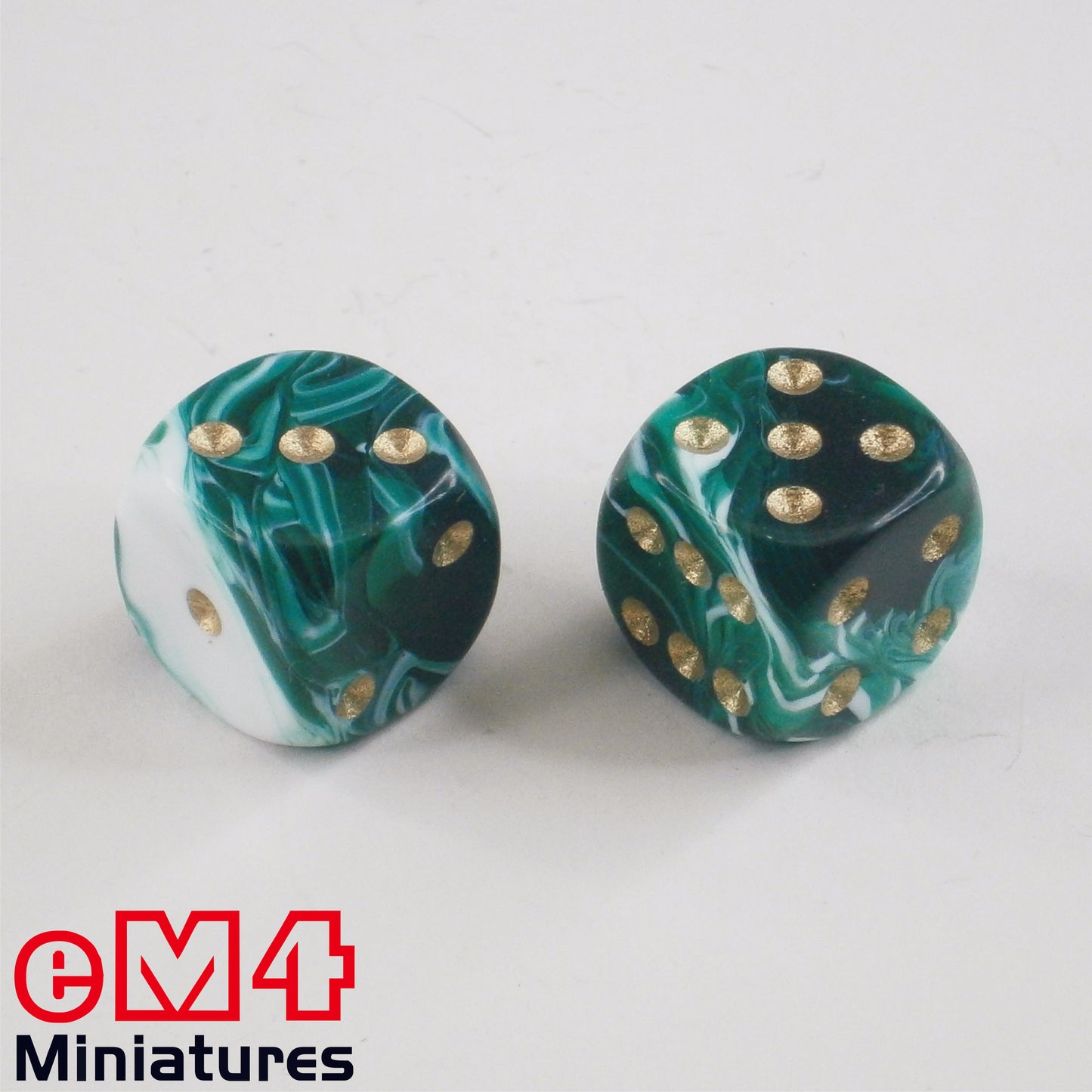 15mm D6 Marble Spot Dice - Green x 10