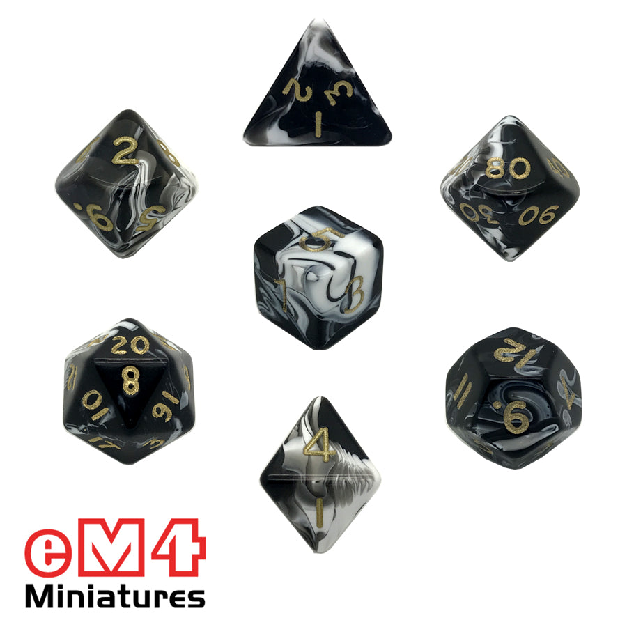 Marble Black 7 Dice Poly Set