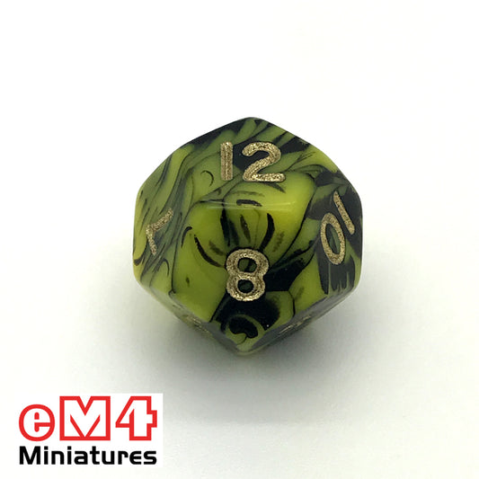 Oblivion Yellow D12 Poly Dice