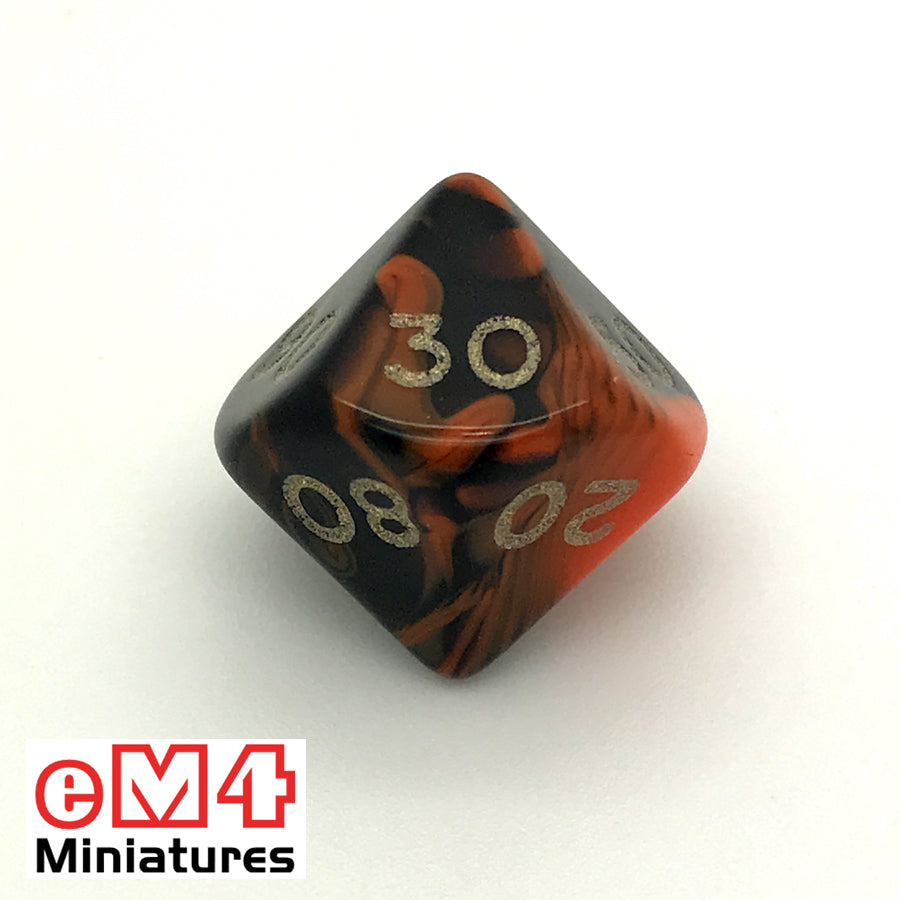Oblivion Orange D10 (00-90) Poly Dice