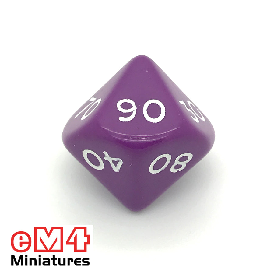 Opaque Purple D10 (00-90) Percentile Poly Dice