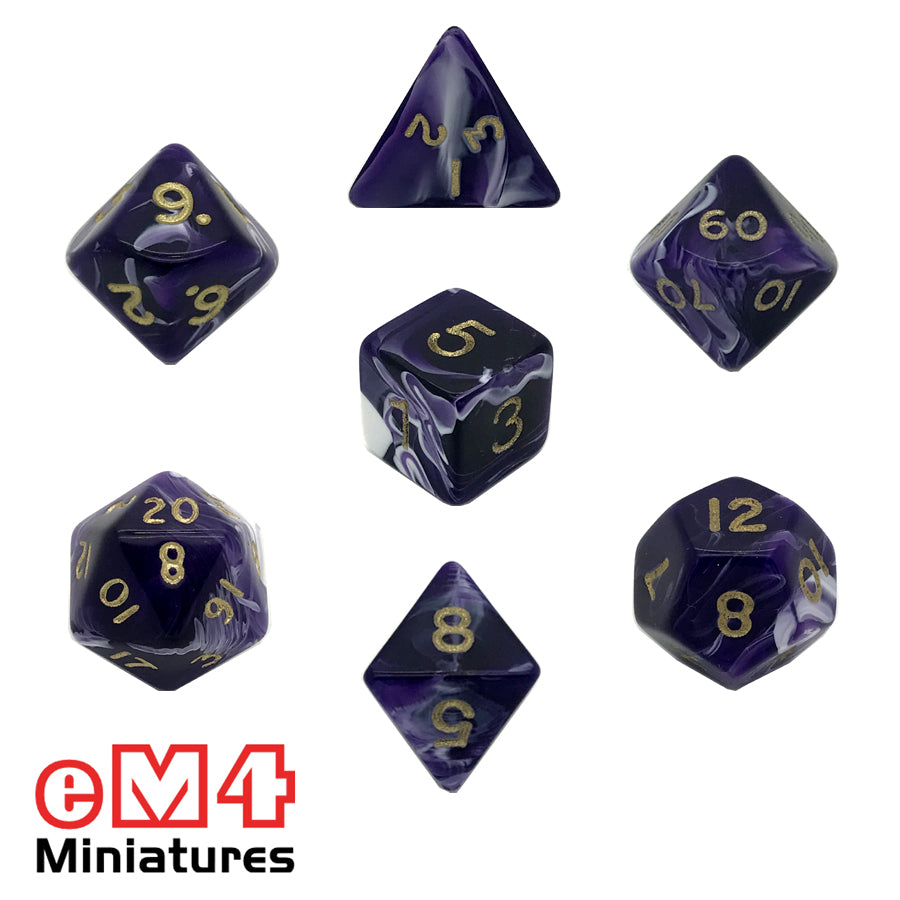 Marble Purple 7 Dice Poly Set