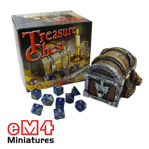 Treasure Chest containing set of 9 unique polydice