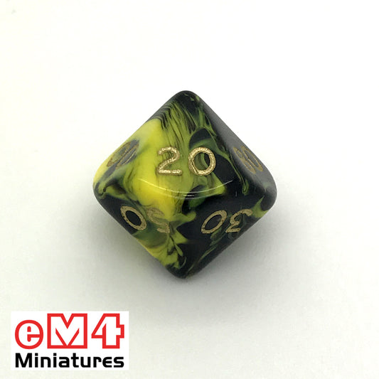Oblivion Yellow D10 (00-90) Poly Dice