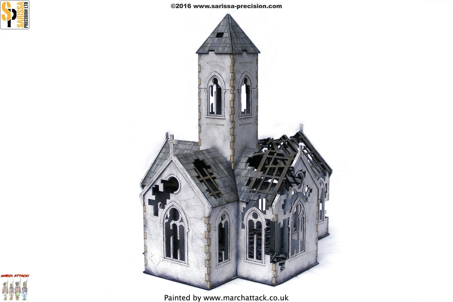 Destroyed Village Church - World War Europe MDF Scenery