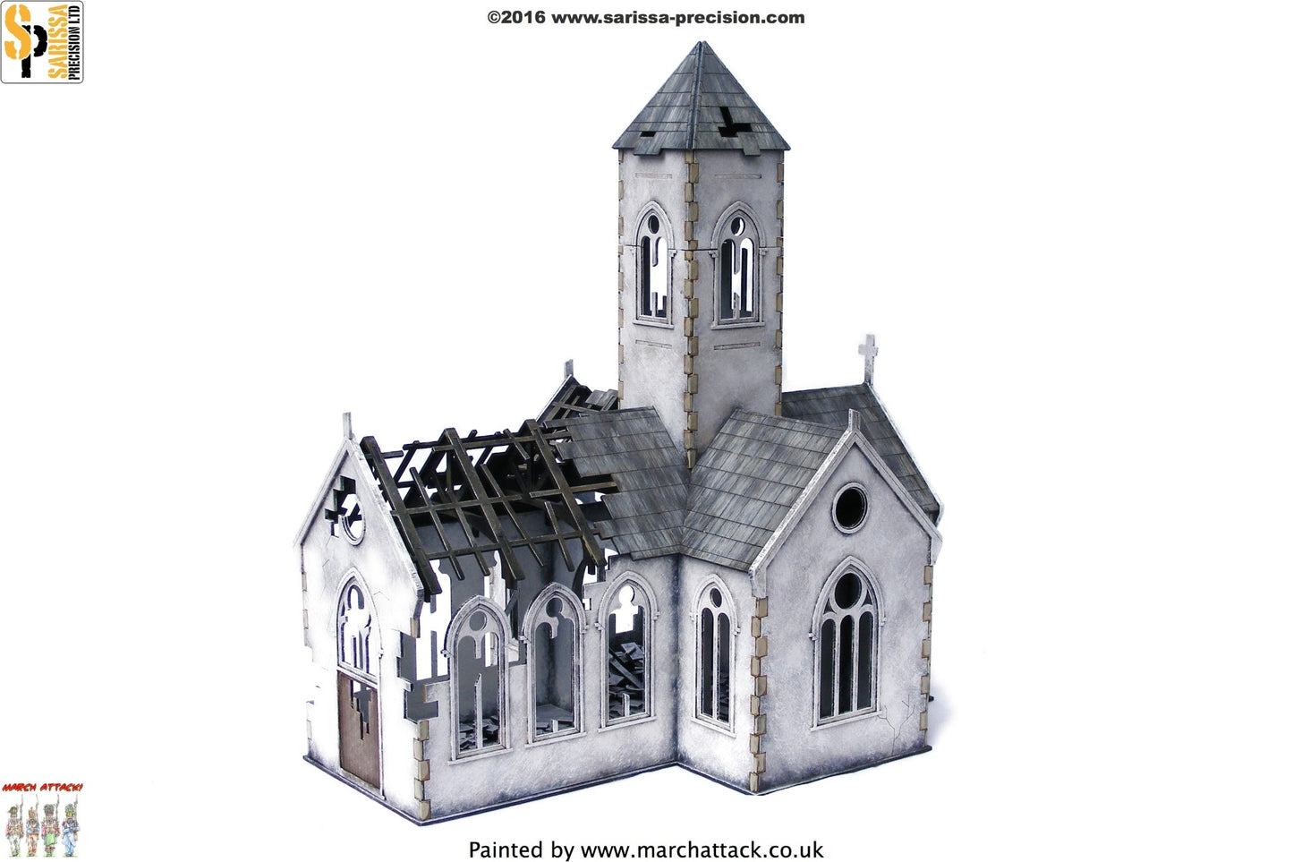 Destroyed Village Church - World War Europe MDF Scenery