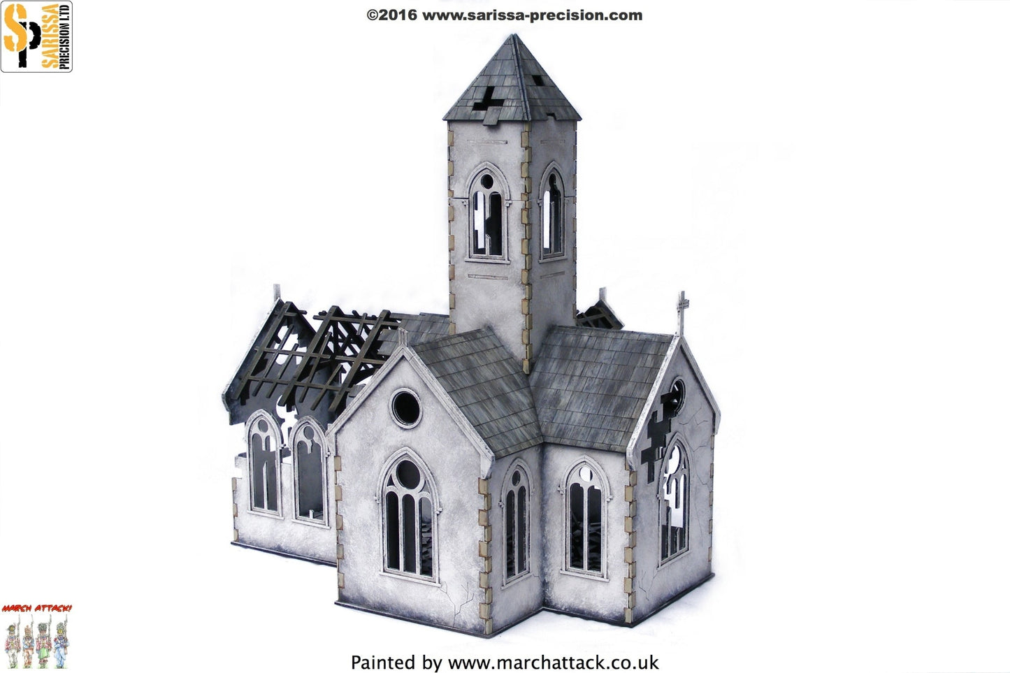 Destroyed Village Church - World War Europe MDF Scenery