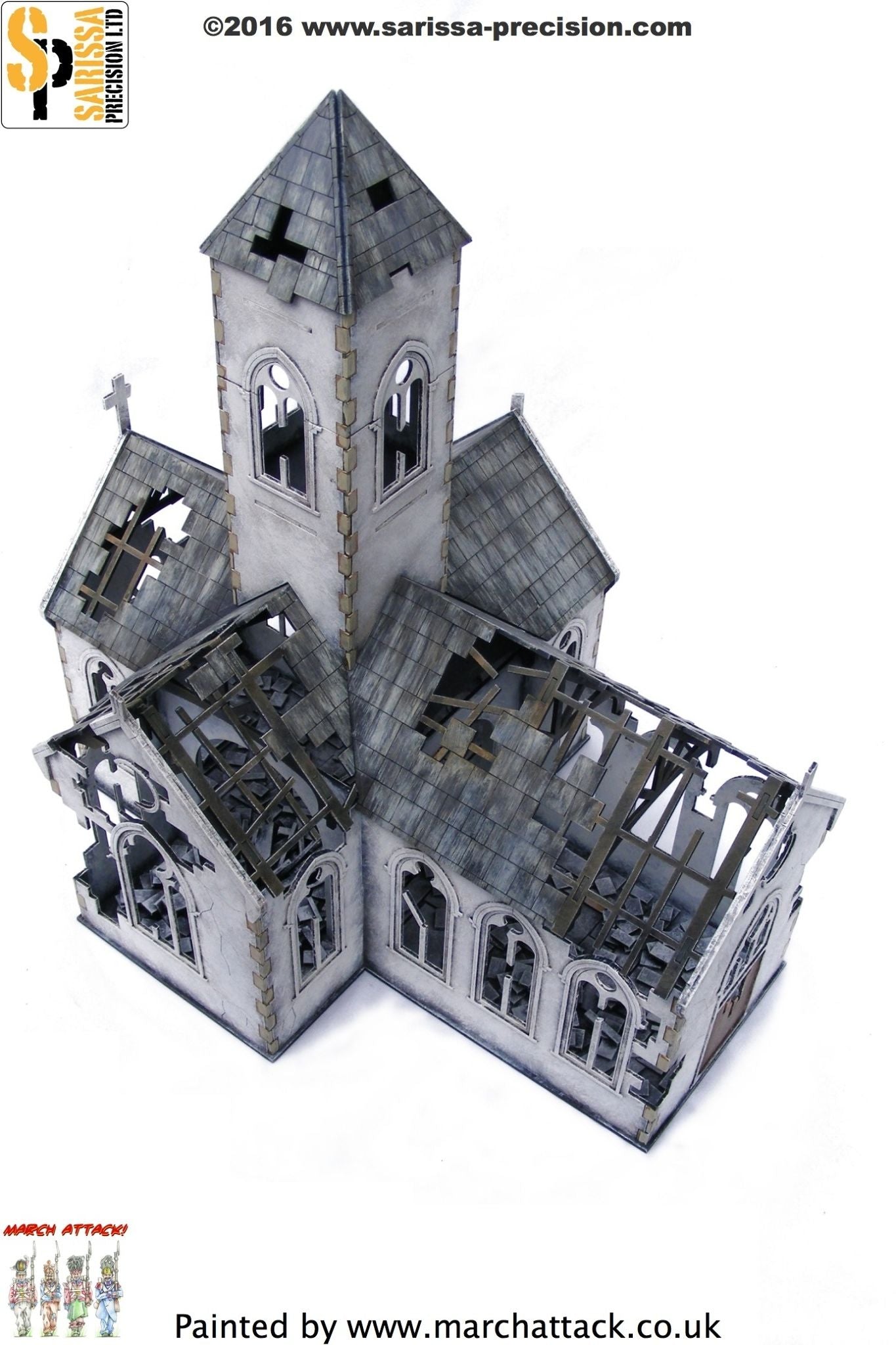 Destroyed Village Church - World War Europe MDF Scenery