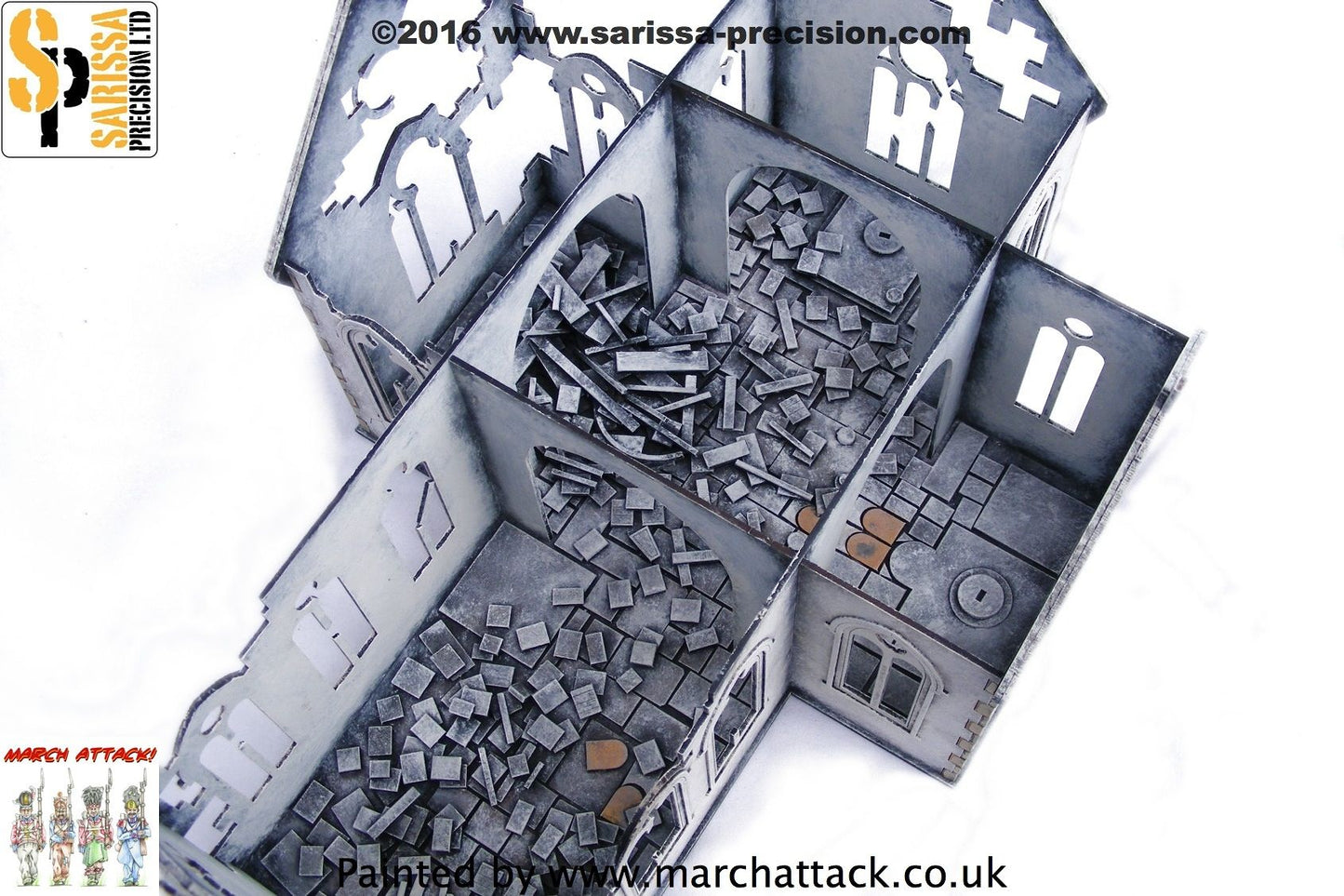 Destroyed Village Church - World War Europe MDF Scenery