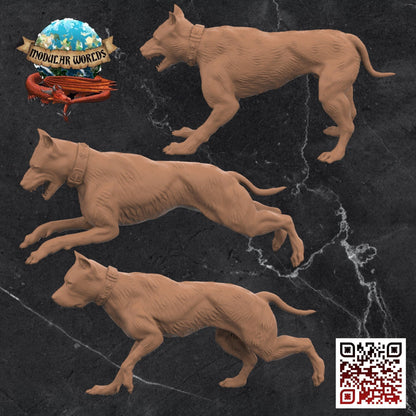 Hunting Hounds (x 3): Tabletop Gaming Miniature (Resin 3D Print)