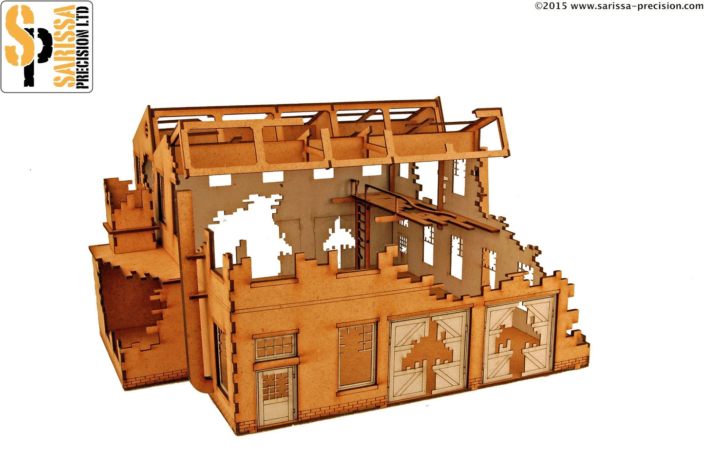 Large Destroyed Factory - Industrial MDF Scenery