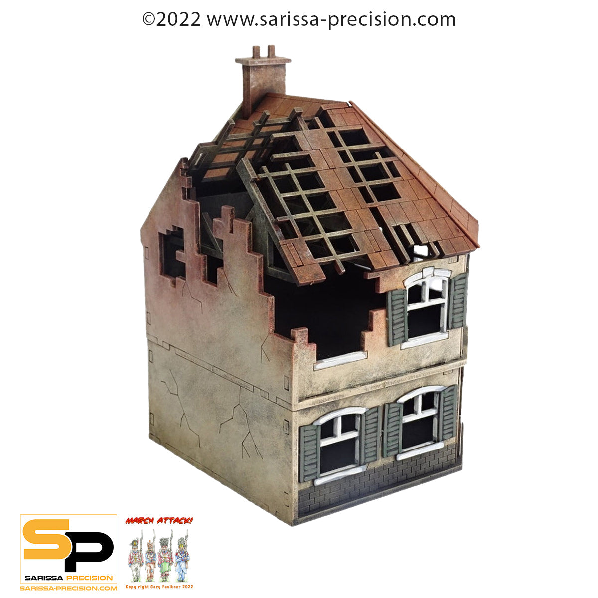 Destroyed Corner Terrace House (28mm) - World War Europe MDF Scenery