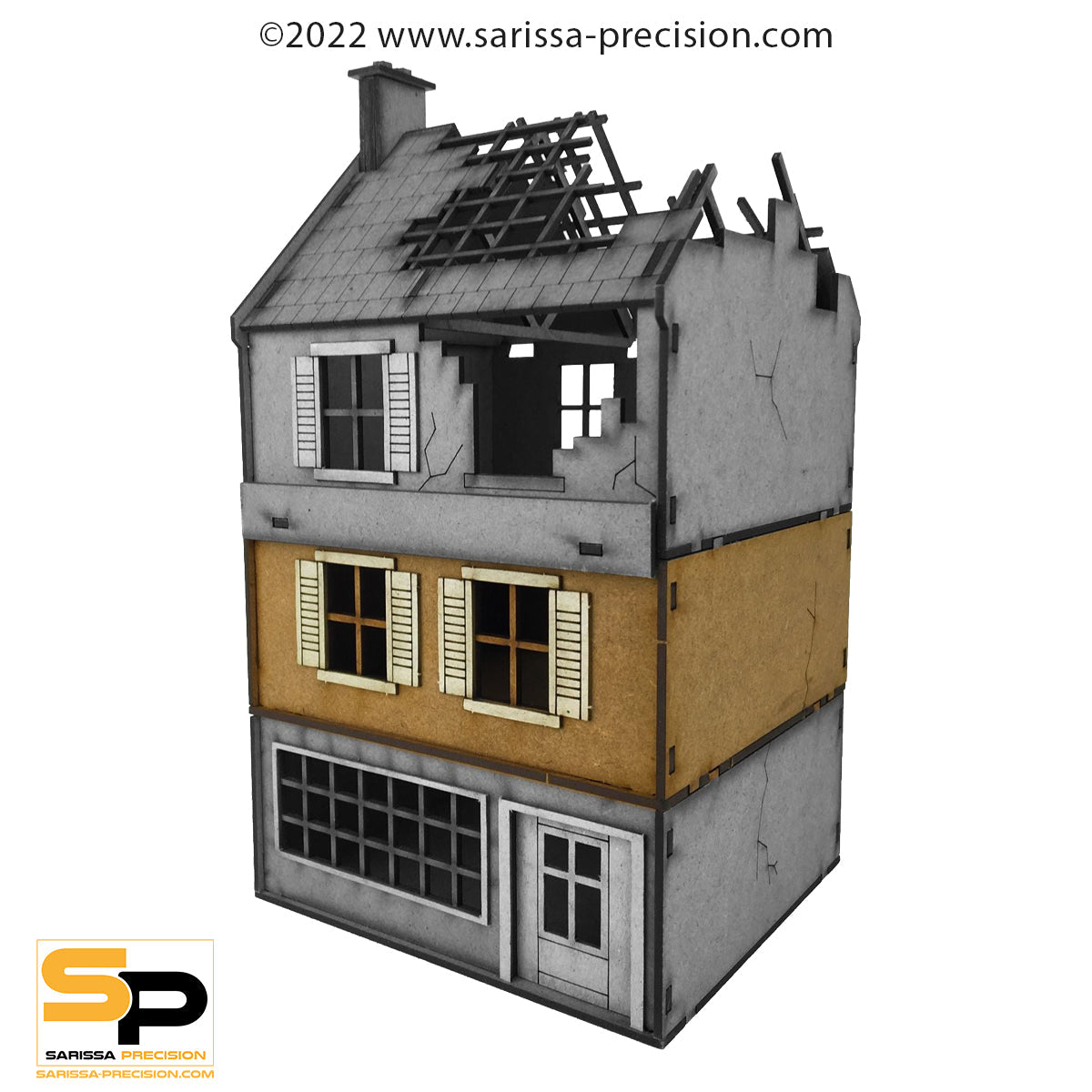 Destroyed Small Shop (28mm) - World War Europe MDF Scenery