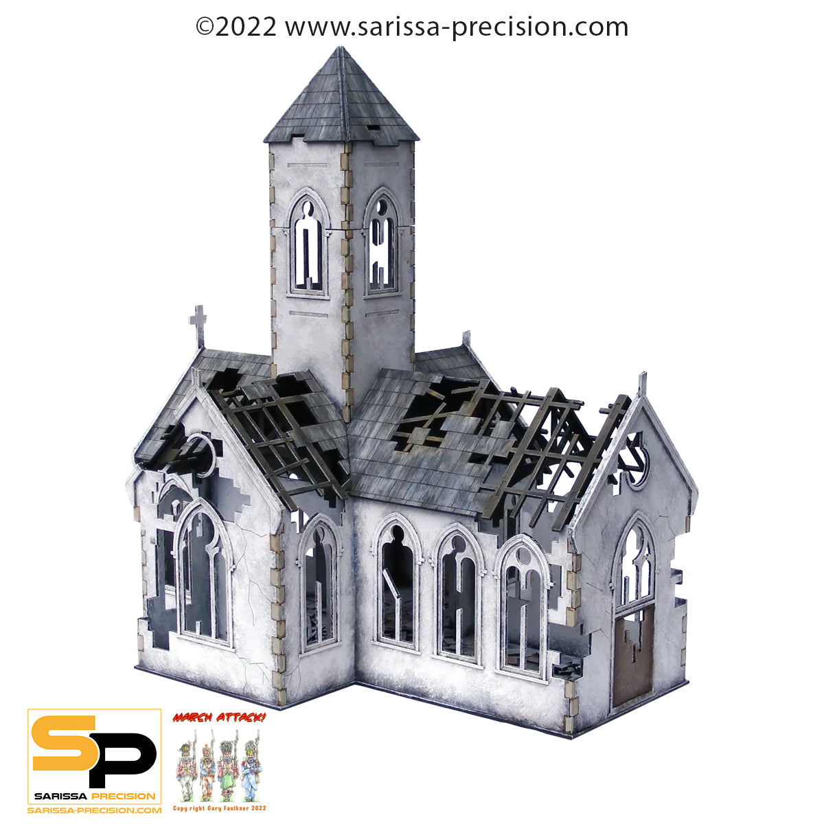 Destroyed Village Church - World War Europe MDF Scenery