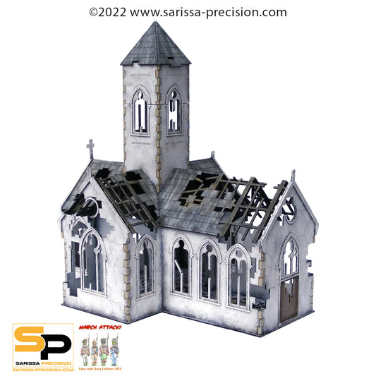 Destroyed Village Church - World War Europe MDF Scenery