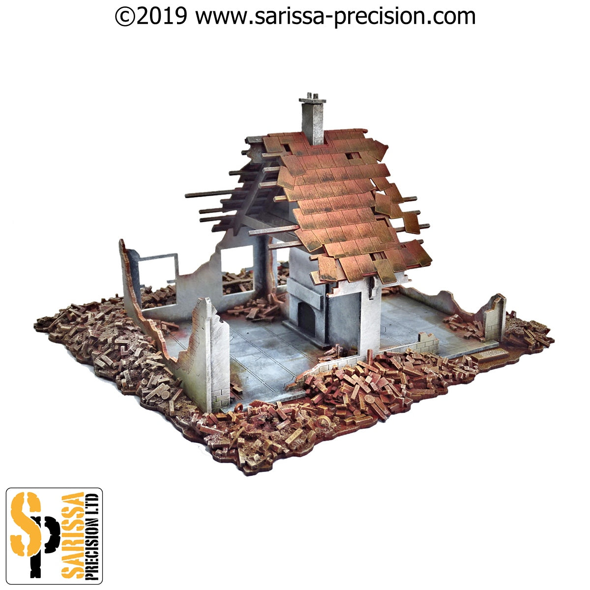 Destroyed Single-Storey Semi (28mm) - World War Europe MDF Scenery