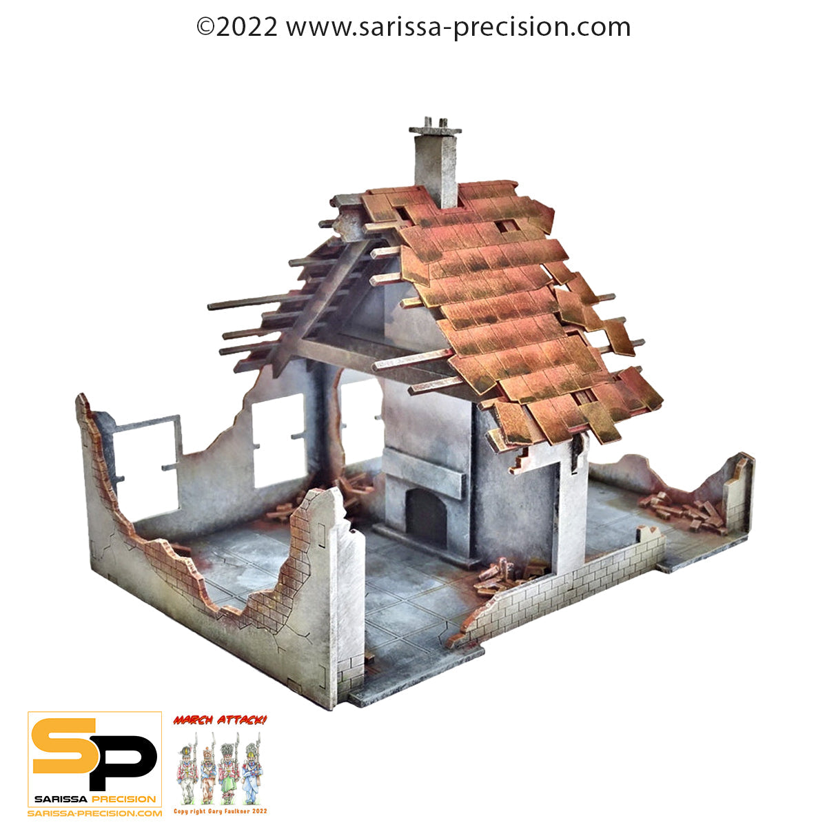 Destroyed Single-Storey Semi (28mm) - World War Europe MDF Scenery