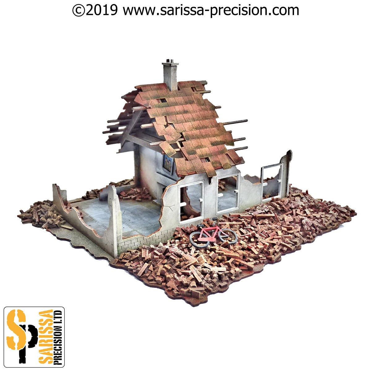 Destroyed Single-Storey Semi (28mm) - World War Europe MDF Scenery