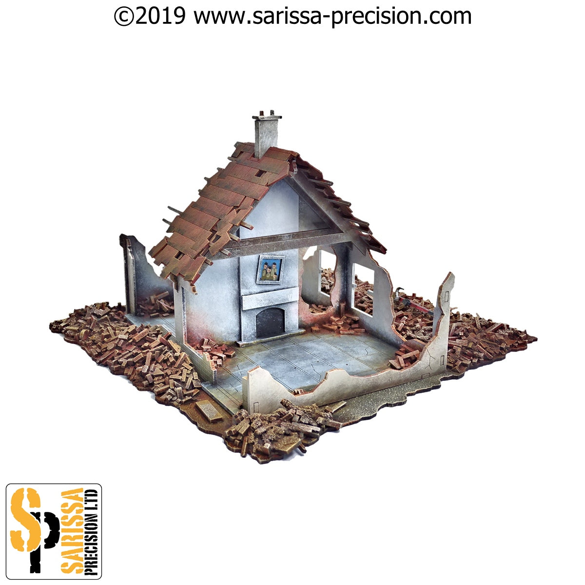 Destroyed Single-Storey Semi (28mm) - World War Europe MDF Scenery