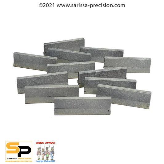 Concrete Traffic Barrier Set Low - Post Apocolyptic MDF Scenery