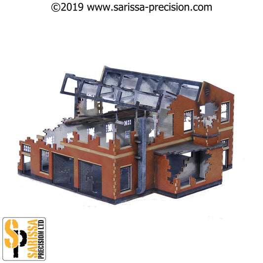 Large Destroyed Factory B - Industrial MDF Scenery