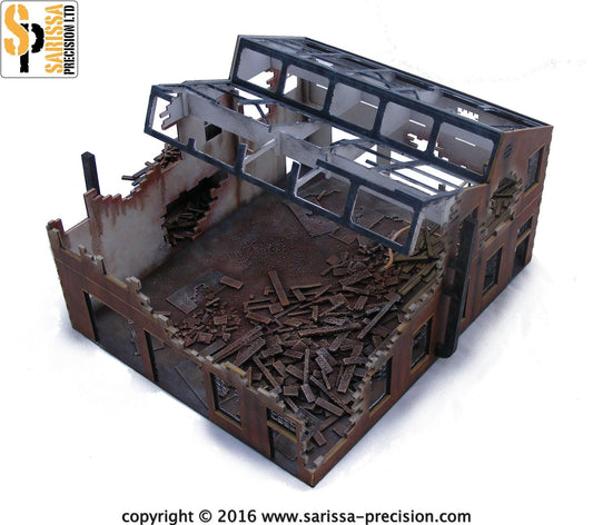 Large Destroyed Factory - Industrial MDF Scenery