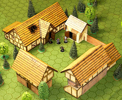 Walled farm - fully painted 5 piece resin scenery set