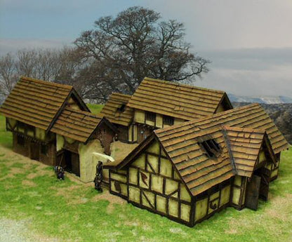 Walled farm - fully painted 5 piece resin scenery set