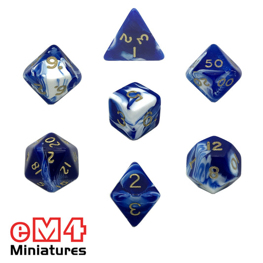 Marble Blue 7 Dice Poly Set