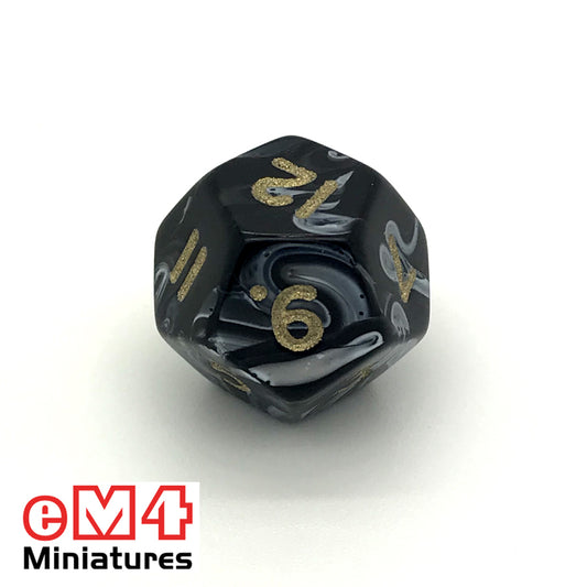 Marble Black D12 Poly Dice