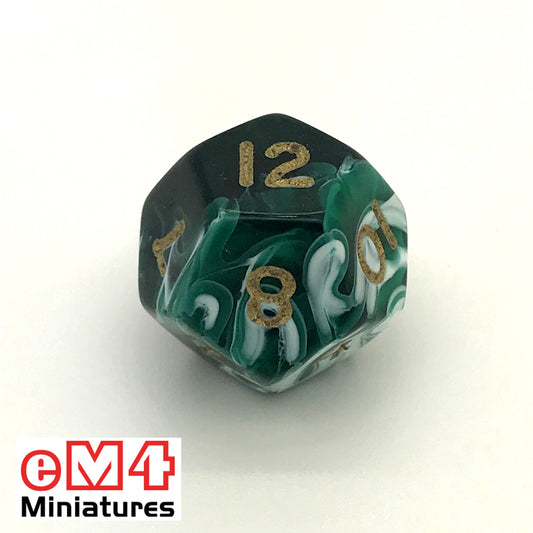 Marble Green D12 Poly Dice