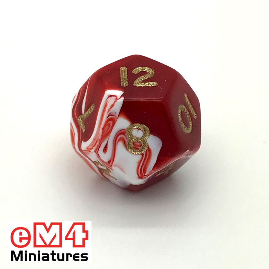 Marble red D12 Poly Dice