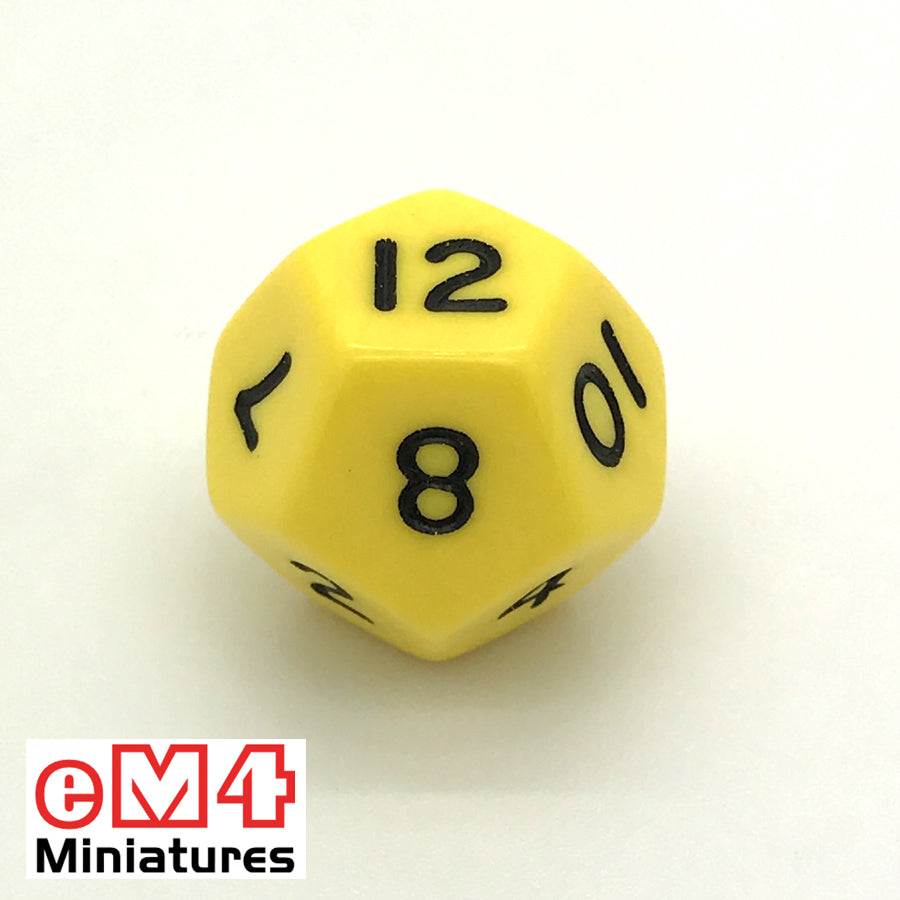Opaque yellow D12 Poly Dice