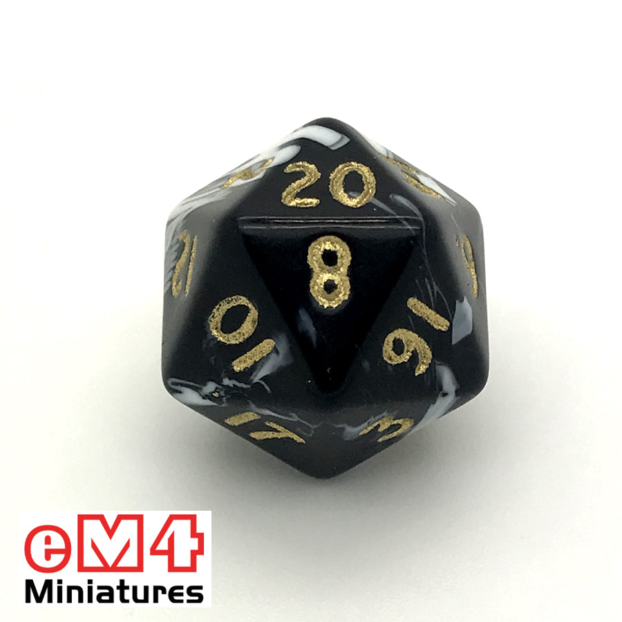Marble Black D20 Poly Dice