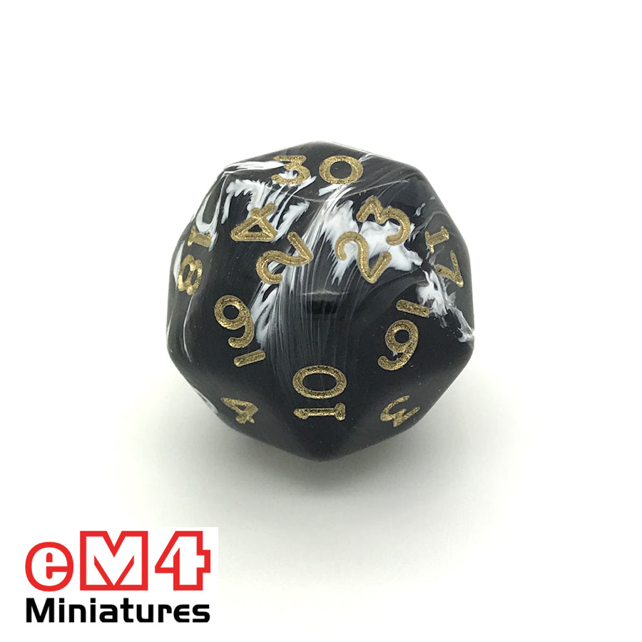 Marble Black D30 Poly Dice
