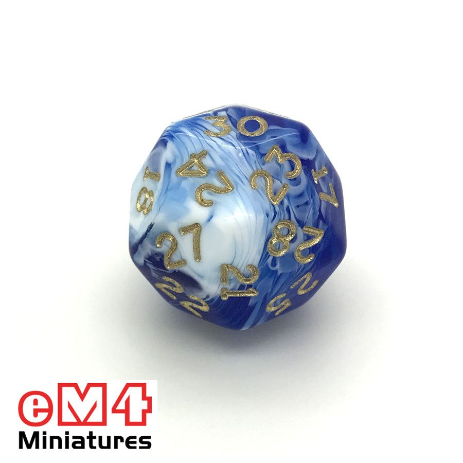 Marble Blue D30 Poly Dice