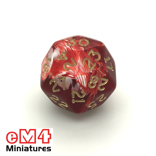 Marble Red D30 Poly Dice