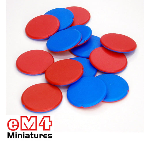 Two colour counters- Pack of 25 x 25mm counters one side red the other side blue