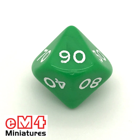 Opaque Green D10 (00-90) Poly Dice