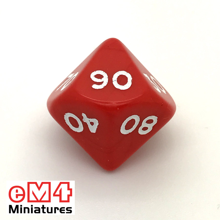 Opaque Red D10 Percentile Poly Dice