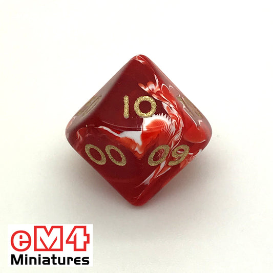 Marble Red D10 (00-90) Poly Dice