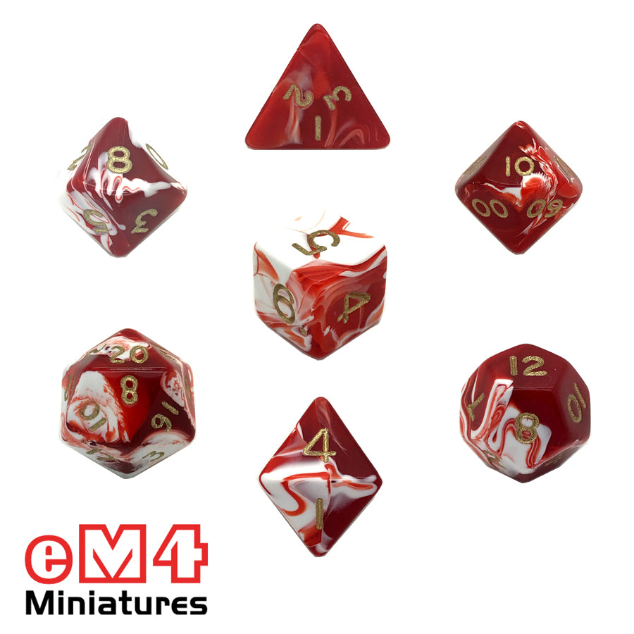Marble Red 7 Dice Poly Set