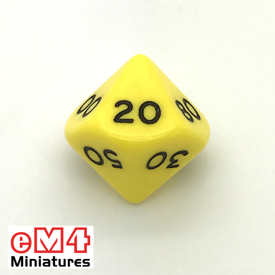 Opaque Yellow D10 (00-90) Poly Dice