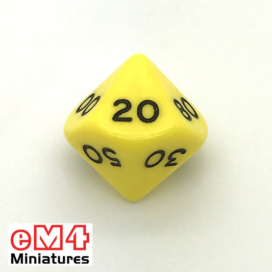 Opaque Yellow D10 (00-90) Poly Dice